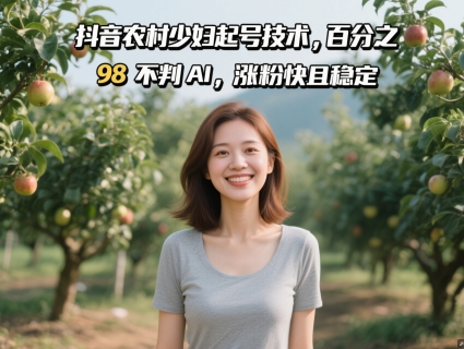 抖音农村少妇起号技术，百分之98不判AI，涨粉快且稳定-搞钱利器