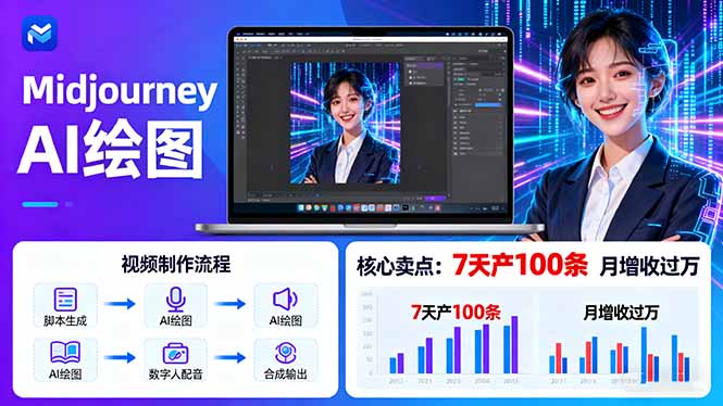 AI绘图照片开口说话视频制作：Midjourney+数字人，7天产100条月增收过万-搞钱利器