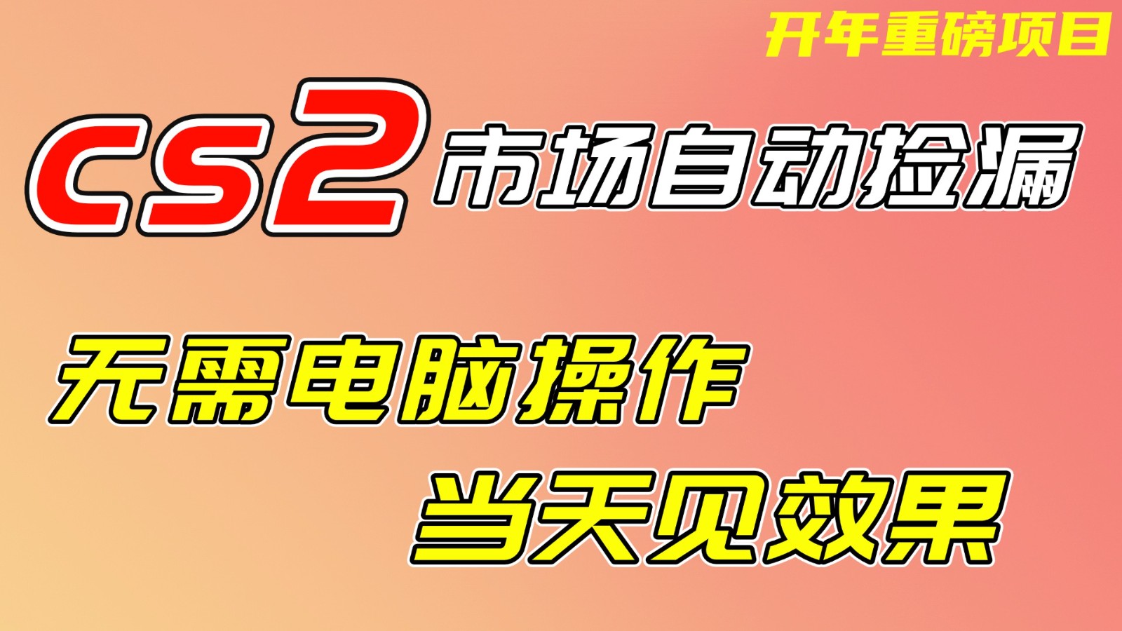 CS2市场挂机项，无需电脑操作，无需进入游戏，当天见效果，支持任何形式验证-搞钱利器