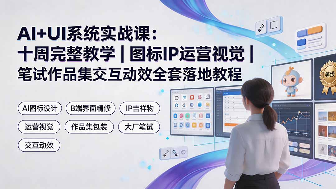 AI+UI系统实战课：十周完整教学｜图标IP运营视觉｜笔试作品集交互动效全套落地教程-搞钱利器