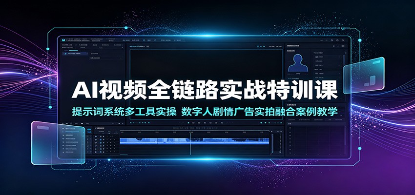 AI视频全链路实战特训课：提示词系统多工具实操，数字人剧情广告实拍融合案例教学-搞钱利器
