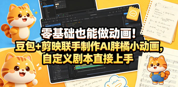零基础也能做动画！豆包+剪映联手制作AI胖橘小动画，自定义剧本直接上手-搞钱利器