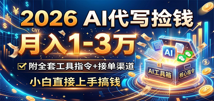 2026 AI代写捡钱，月入1-3万，附全套工具指令+接单渠道，小白直接上手搞钱-搞钱利器