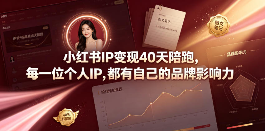 小红书IP变现40天陪跑，每一位个人IP，都有自己的品牌影响力-搞钱利器