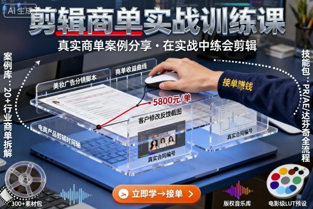 剪辑商单实战训练课，真实商单案例分享，在实战中练会剪辑-搞钱利器