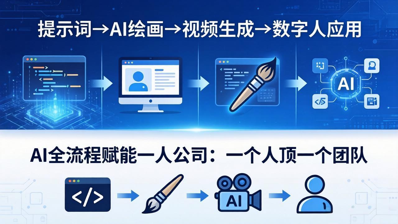 AI全流程赋能一人公司：提示词、绘画、视频、数字人、编程，一个人顶一个团队-搞钱利器