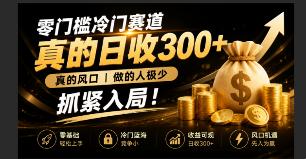零成本冷门赛道，真的日300+真风口，做得人极少！赶紧入局，超级简单！-搞钱利器