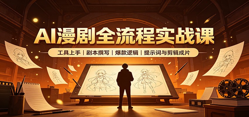 AI漫剧全流程实战课：工具上手、剧本撰写、爆款逻辑、提示词与剪辑成片-搞钱利器