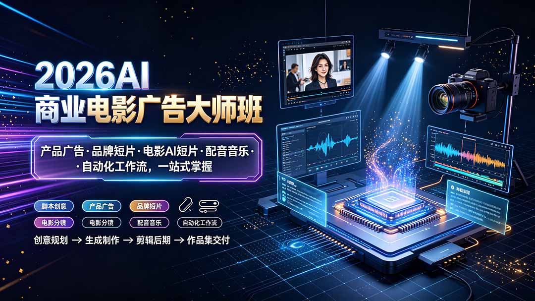2026AI商业电影广告大师班：产品广告·品牌短片·电影AI短片·配音音乐·自动化工作流，一站式掌握-搞钱利器