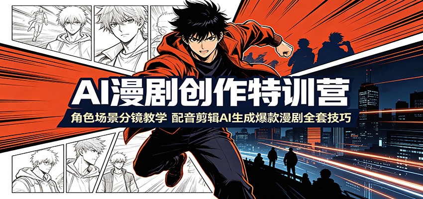 AI漫剧创作特训营：角色场景分镜教学，配音剪辑AI生成爆款漫剧全套技巧-搞钱利器