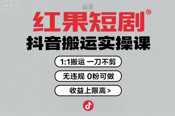 红果短剧拉新之抖音搬运实操课，1：1搬运，一刀不剪，无违规，0粉可做，收益上限高-搞钱利器