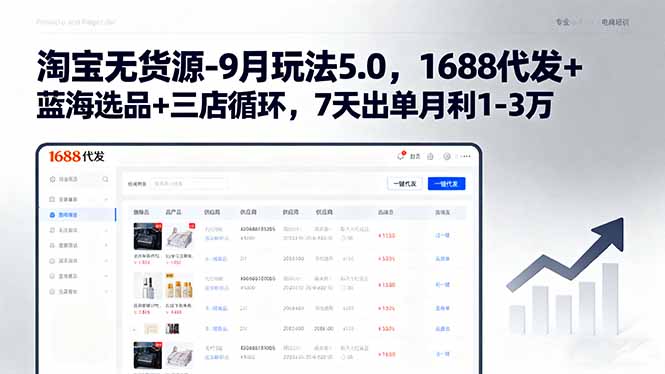 淘宝无货源-9月玩法5.0，1688代发+蓝海选品+三店循环，7天出单月利1-3万-搞钱利器