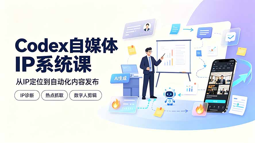 Codex自媒体IP系统课：IP诊断/热点抓取/IP蒸馏 Skill，爆款复刻数字人多平台自动发布教程-搞钱利器
