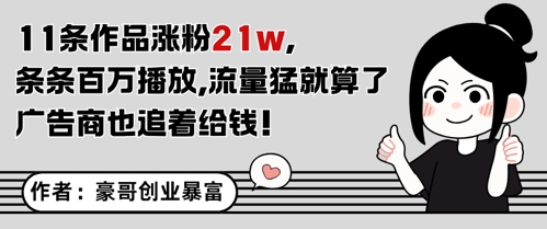 11条作品涨粉21W，条条百W播放，流量猛就算了，广告商也追着给钱-搞钱利器