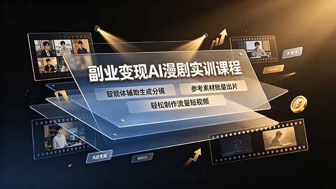 副业变现AI漫剧实训课程，智能体辅助生成分镜，参考素材批量出片，轻松制作流量短视频-搞钱利器