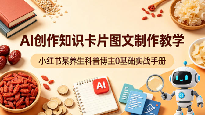 AI创作知识卡片图文制作教学，小红书某养生科普博主0基础实战手册-搞钱利器