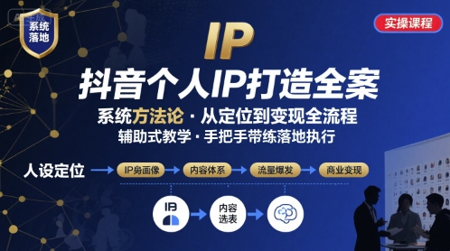 抖音个人IP系统落地实操大课，实操课程，辅助落地-搞钱利器