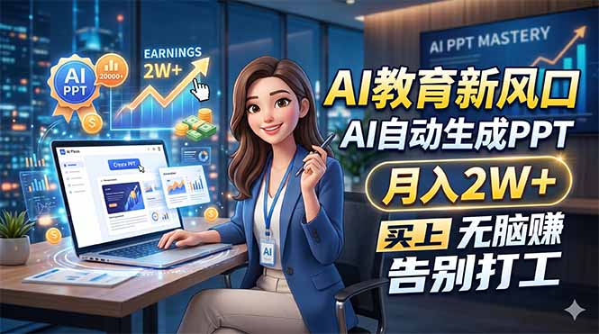 AI教育新风口，AI自动生成PPT，月入2W+，无脑赚，告别打工-搞钱利器
