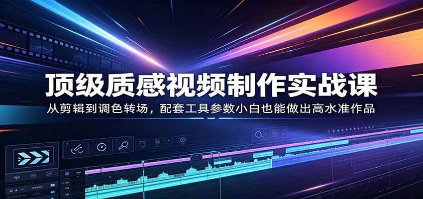 顶级质感视频制作实战课：从剪辑到调色转场，配套工具参数小白也能做出高水准作品-搞钱利器