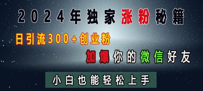 2024年独家涨粉秘籍，日引流300+创业粉，加爆你的微信好友，小白也能轻松上手-搞钱利器
