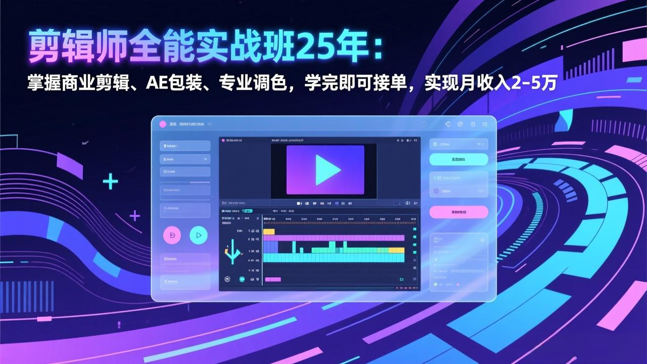 剪辑师全能实战班25年：掌握商业剪辑、AE包装、专业调色，学完即可接单，实现月收入2-5万-搞钱利器