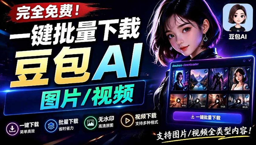 Github最新发布！一键批量下载豆包AI无水印图片/视频，简单易用，自动解析提示词-搞钱利器