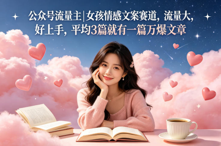 公众号流量主女孩情感文案赛道，流量大，好上手，平均3篇就有一篇万爆文章-搞钱利器
