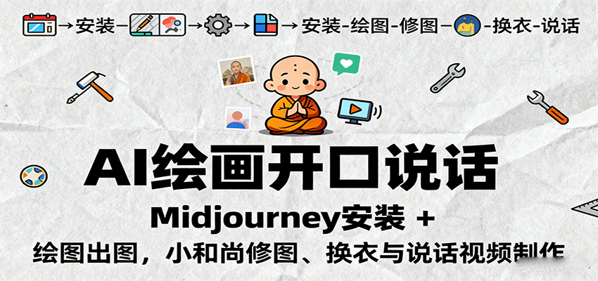 AI绘画开口说话，Midjourney安装 + 绘图出图，小和尚修图、换衣与说话视频制作-搞钱利器