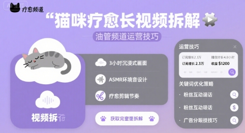 猫咪疗愈长视频拆解 &油管频道运营技巧-搞钱利器