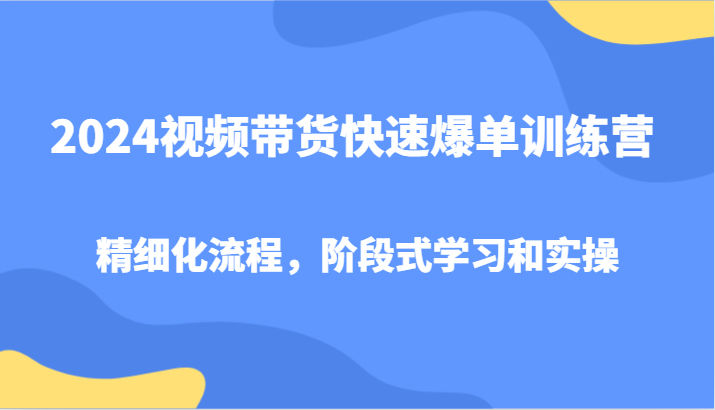 2024视频带货快速爆单训练营，精细化流程，阶段式学习和实操-搞钱利器