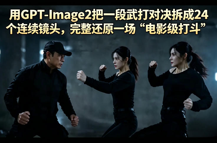 用GPT-Image2把一段武打对决拆成24个连续镜头，完整还原一场“电影级打斗”-搞钱利器