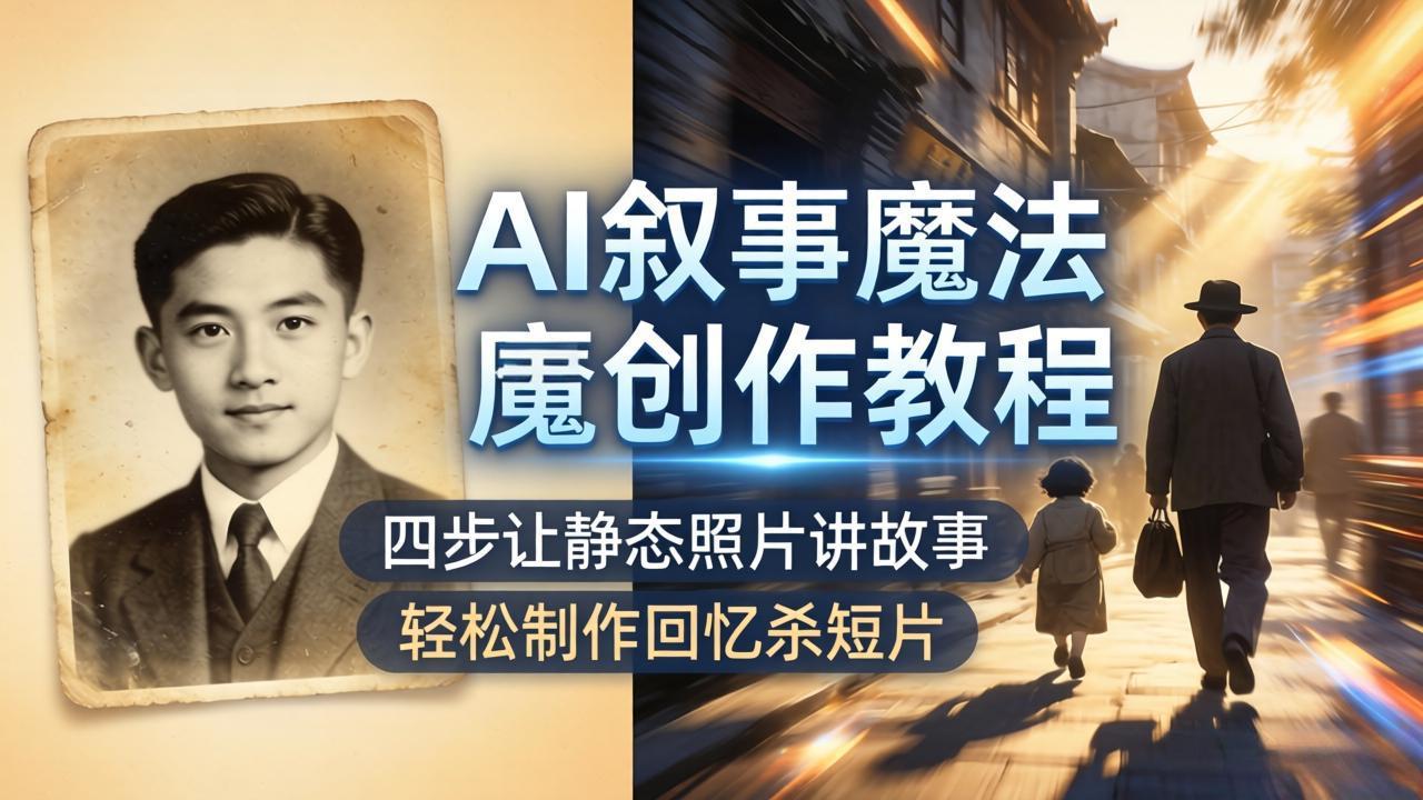 AI叙事魔法创作教程，四步让静态照片讲故事，老照片修复加动态特效，轻松制作回忆杀短片-搞钱利器