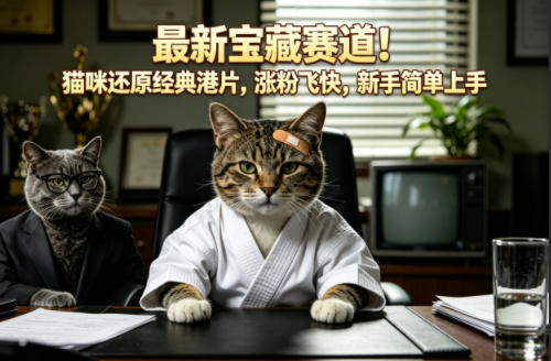最新宝藏赛道！猫咪还原经典港片，涨粉飞快，新手简单上手-搞钱利器