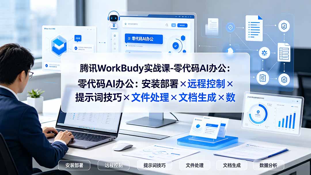 腾讯WorkBuddy实战课-零代码AI办公：安装部署×远程控制×提示词技巧×文件处理×文档生成×数据分析-搞钱利器