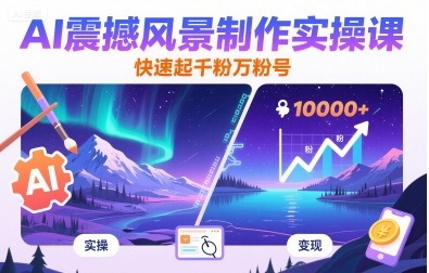AI震撼风景制作实操课，快速起千粉万粉号-搞钱利器