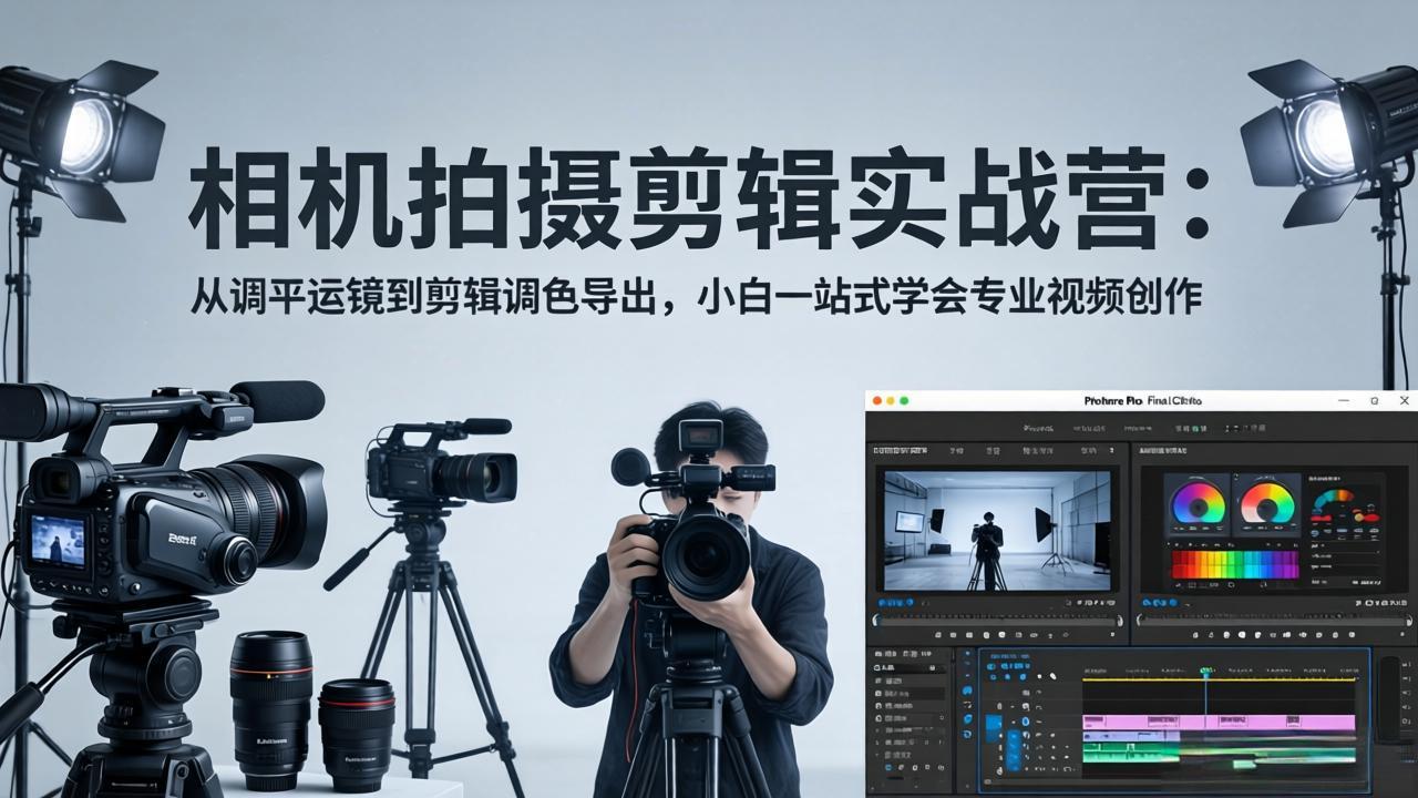 相机拍摄剪辑实战营：从调平运镜到剪辑调色导出，小白一站式学会专业视频创作-搞钱利器