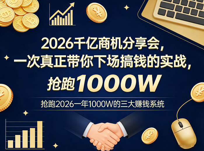 2026千亿商机分享会，一次真正带你下场搞钱的实战，抢跑2026一年1000W的三大賺钱系统-搞钱利器
