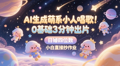AI生成萌系小人唱歌，0基础3分钟出片，28个作品涨粉8.9W，单条最高19W赞，日入四位数，小白直接抄作业-搞钱利器