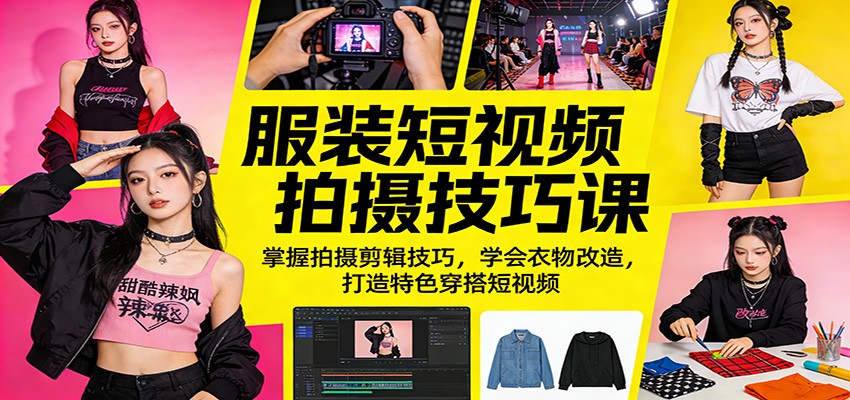 服装短视频拍摄技巧课：掌握拍摄剪辑技巧，学会衣物改造，打造特色穿搭短视频-搞钱利器