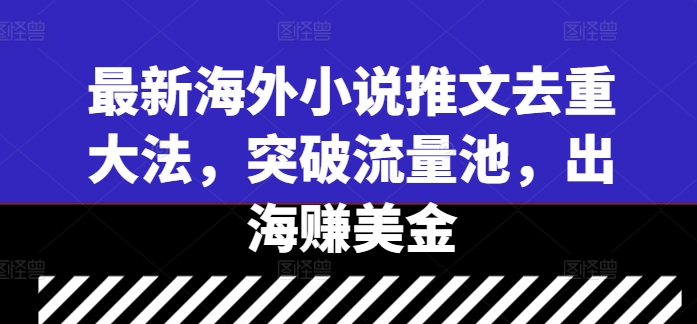 最新海外小说推文去重大法，突破流量池，出海赚美金-搞钱利器