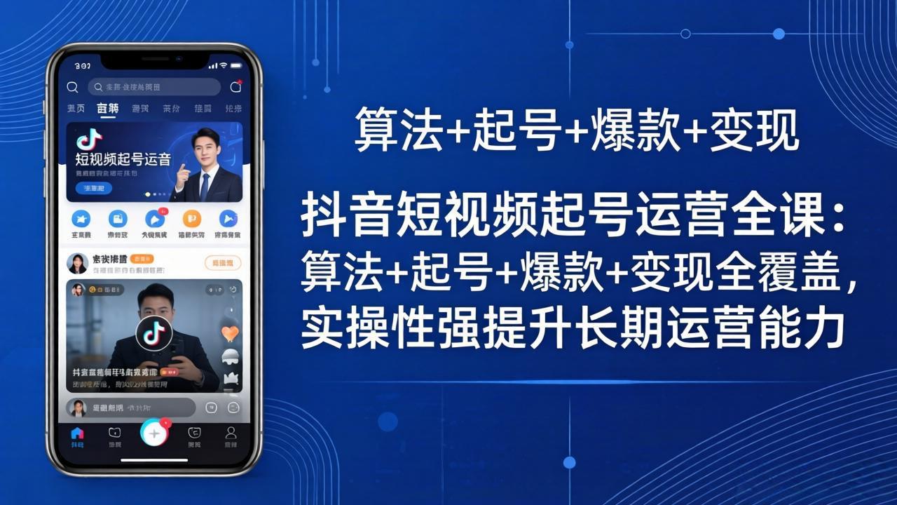 抖音短视频起号运营全课：算法+起号+爆款+变现全覆盖，实操性强提升长期运营能力-搞钱利器