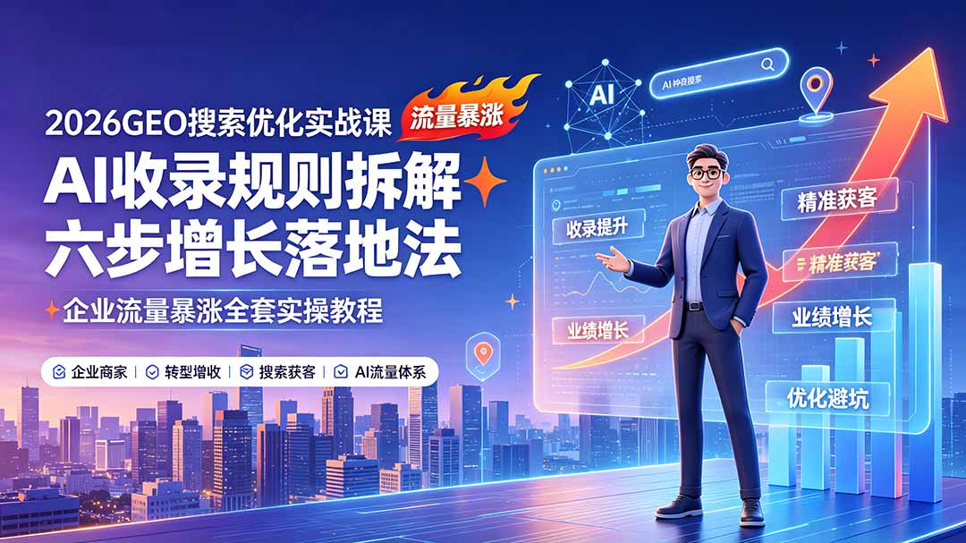 2026GEO搜索优化实战课：AI收录规则拆解｜六步增长落地法｜企业流量暴涨全套实操教程-搞钱利器
