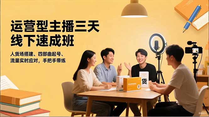 运营型主播三天线下班，人货场搭建,四部曲起号,流量实时应对，手把手带练-搞钱利器