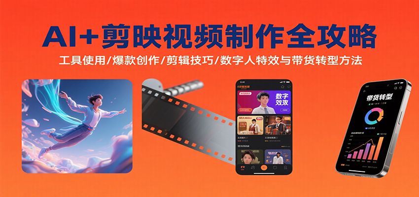 AI+剪映视频制作全攻略：工具使用/爆款创作/剪辑技巧/数字人特效与带货转型方法-搞钱利器