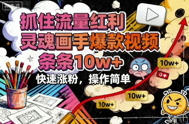 抓住流量红利，灵魂画手爆款视频，条条10w+，快速涨粉，操作简单-搞钱利器