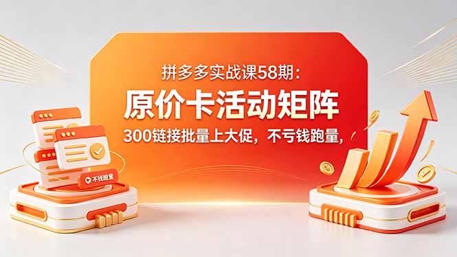 拼多多实战课58期：原价卡活动矩阵，300链接批量上大促，不亏钱跑量-搞钱利器
