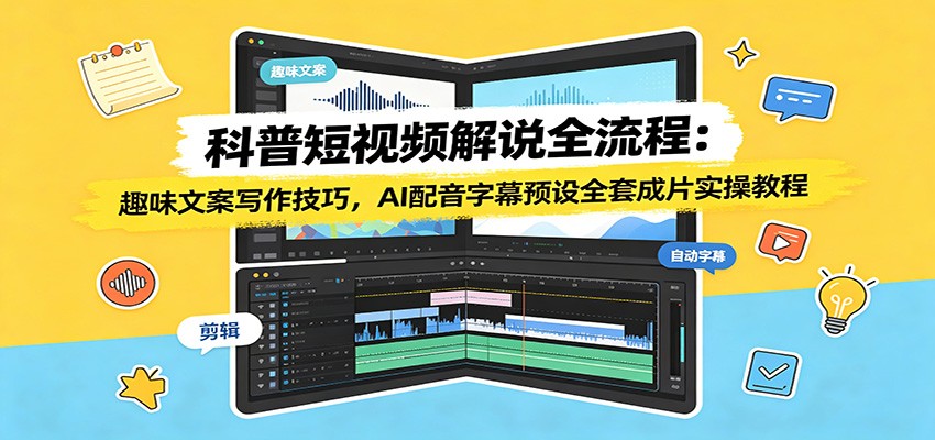 科普短视频解说全流程：趣味文案写作技巧，AI配音字幕预设全套成片实操教程-搞钱利器