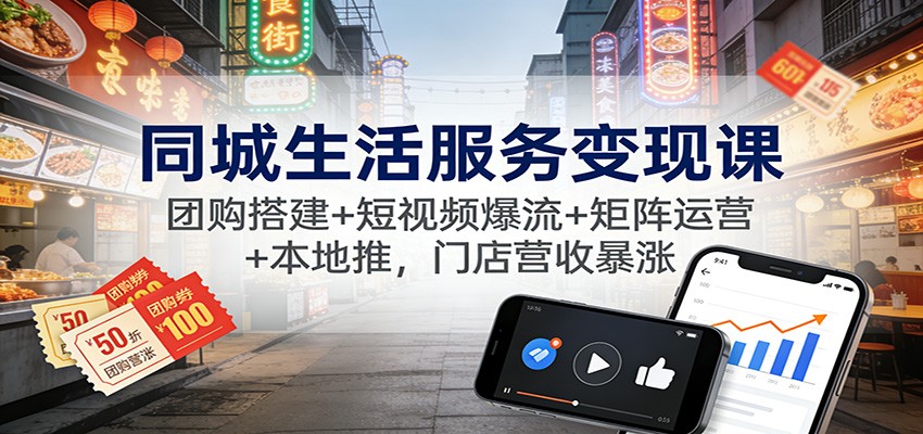 同城生活服务变现课:团购搭建+短视频爆流+矩阵运营+本地推,门店营收暴涨-搞钱利器