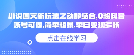 小说推文图文新玩法之动静结合，0粉抖音账号可做，简单粗暴，单日变现多张-搞钱利器