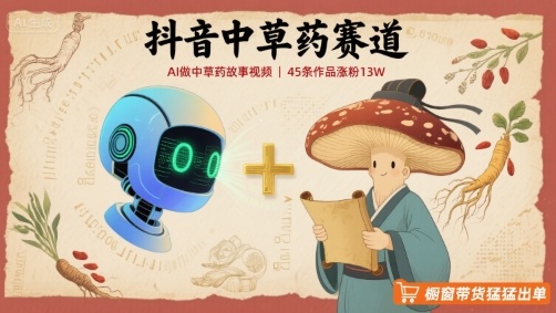 抖音中草药赛道，用AI做中草药故事视频，45条作品涨粉13W，橱窗带货猛猛出单-搞钱利器